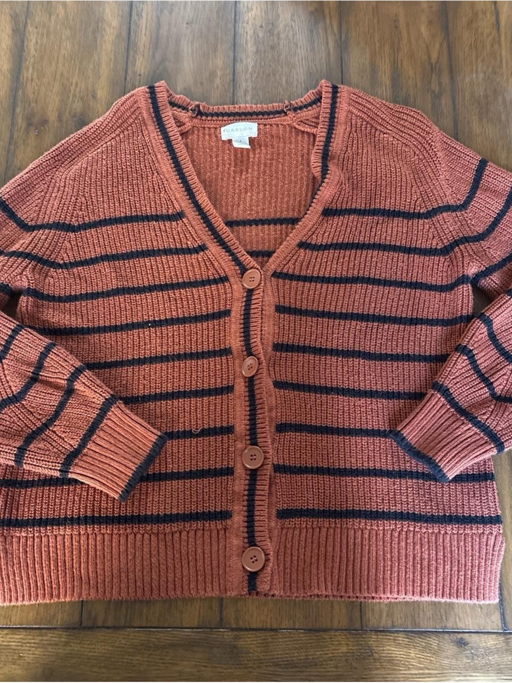 Caslon Orange and Black Striped Button-Up Cardigan